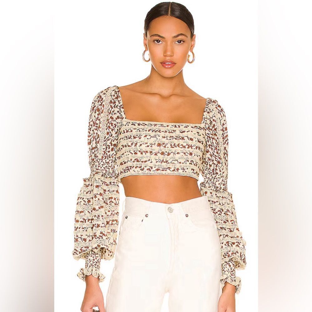 Tularosa James Top in Priya Camel Floral Size Small Crop top Beige Floral